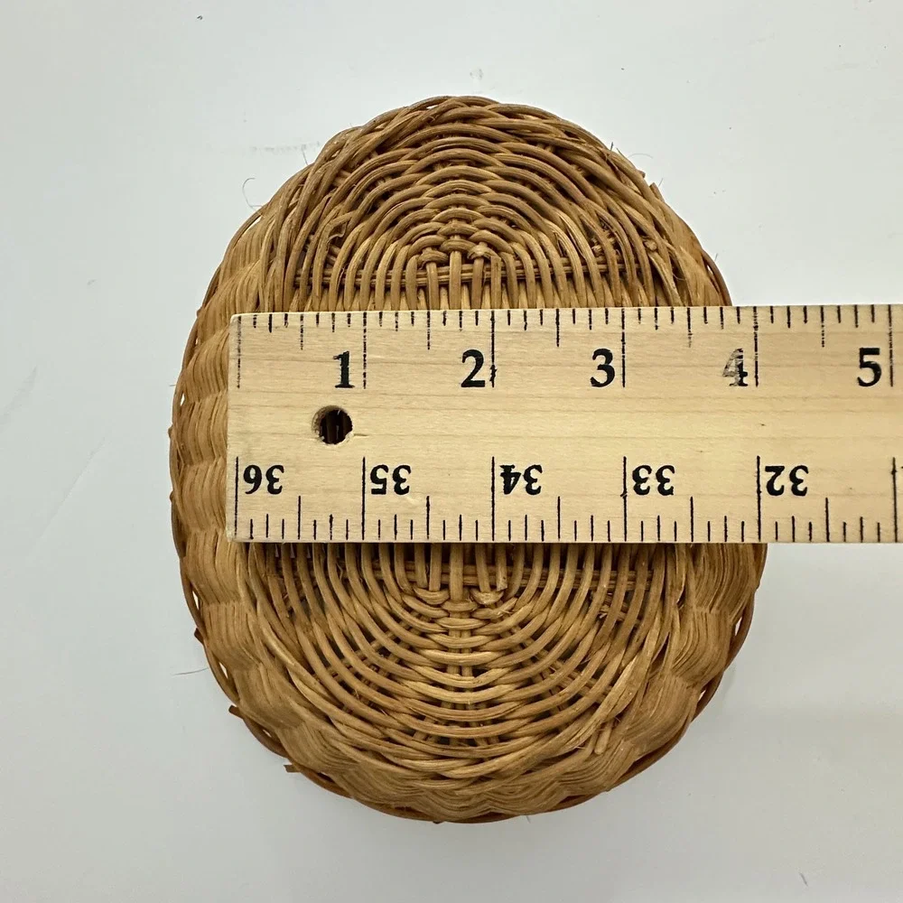 VTG Woven Wicker Rattan Basket Set 2pc Oval Rectangle Brown Farmhouse Cottage